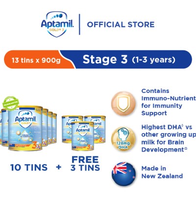 【买10送3】Aptamil Gold+Immuno Nutrients第三阶段婴幼儿成长配方奶粉900克