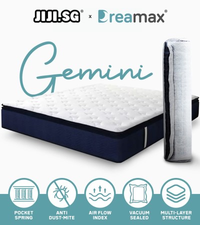 （JIJI.SG x DREAMAX）双子座弹簧床垫-10英寸/单人/单人/大号/特大号/袋装弹簧/抗菌防尘/体积大